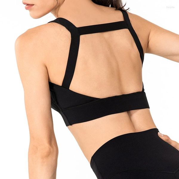 Completo da yoga Sexy senza schienale Scava fuori Tracolla larga Palestra Intimo sportivo Reggiseno fitness da donna Colletto quadrato Canotte da allenamento da corsa