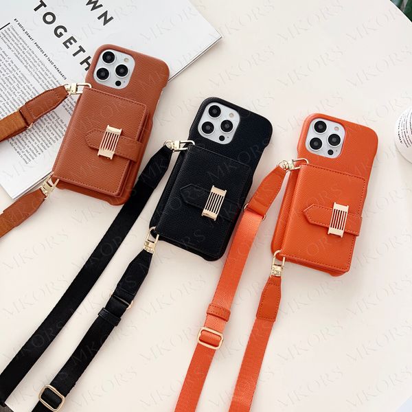 Fashion Design Carriage Rivet Phone Case for IPhone 14 14pro 13 13pro 12 12pro 11 Pro Max Classic Leather Card Slot Pocket Cases Protection Cover with Strap