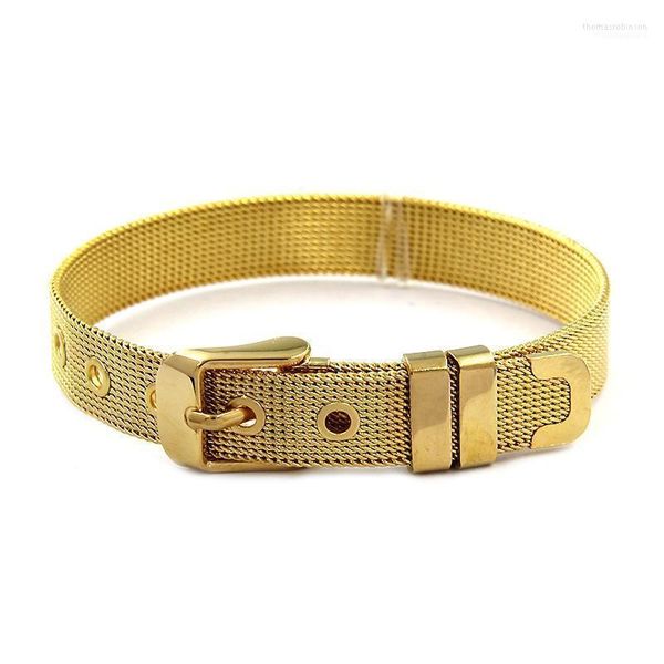 Braccialetto Semplice Bracciale da custode Placcatura in oro reale Cinturino in maglia di acciaio inossidabile regolabile1