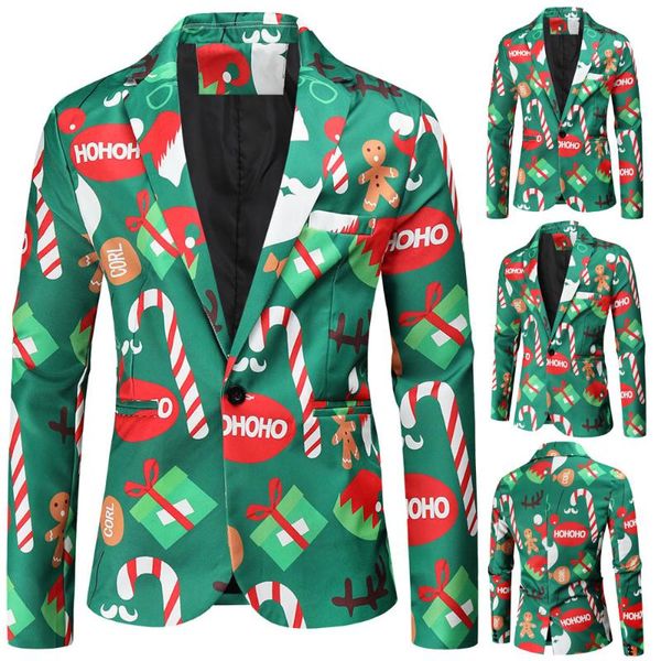 Erkek Suit Blazers Blazer Noel Tatil Sonbahar Kış Kış Düzenli Ceket Fit Nefes Alabilir Sıradan Ceket Uzun Kollu 3D Baskı Karikatür