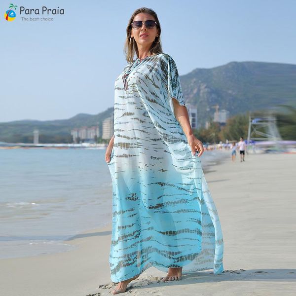 Costumi da bagno Para Praia 2023 Nuovi costumi da bagno estivi Cover Up Chiffon Sbavature Stampa Sexy Polka bianca Maxi Beach Dress Donna Beachwear