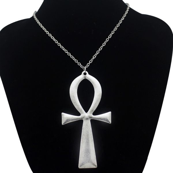 10x5см винтажный золотой серебряный серебро египетская жизнь Большой Анх Крест Подвеска для длинного цепного свитера ожерели