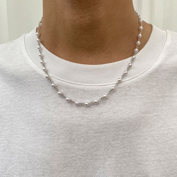 Piccola collana di perle di perle a catena corta Collana girocollo per uomo Collana a catena di perline alla moda sul collo 2022 Regali per collare di gioielli di moda