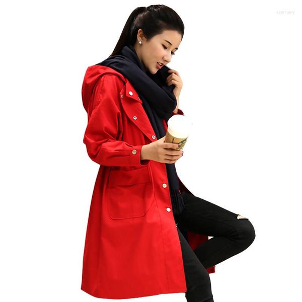 Trench da donna 2023 Autunno Donna Cappotto con cappuccio Monopetto impermeabile Impermeabile Capispalla da lavoro Giacca a vento allentata con lacci Donna