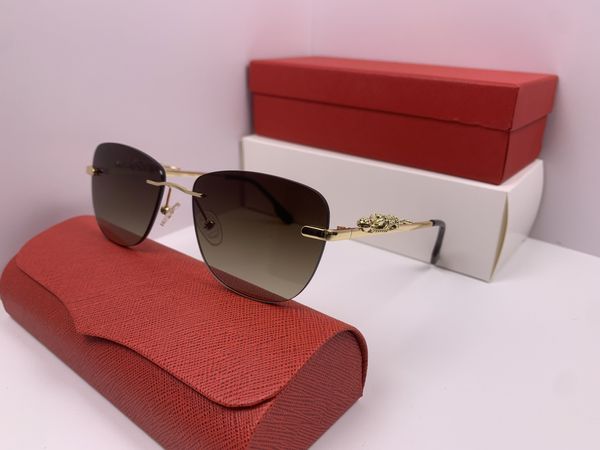 Panther Designer-Sonnenbrille für Damen und Herren, modisch, rahmenlos, Farbverlauf, quadratisch, Goldlegierung, polarisiert, Carti-Sonnenbrille, rot, oval, übergroße Sonnenbrille, UV400-Brille