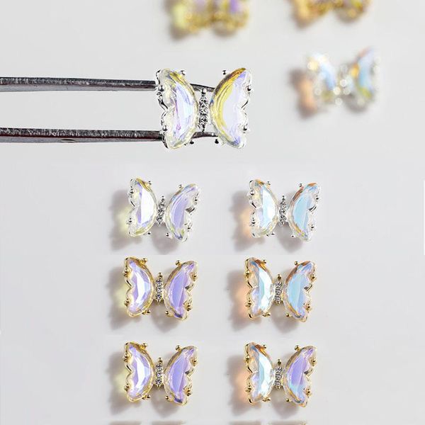 Decorações de arte da unha 5pcs/lote corea aurora ab vidro glass elegante borboleta gem brilhante acessórios de liga de cristal