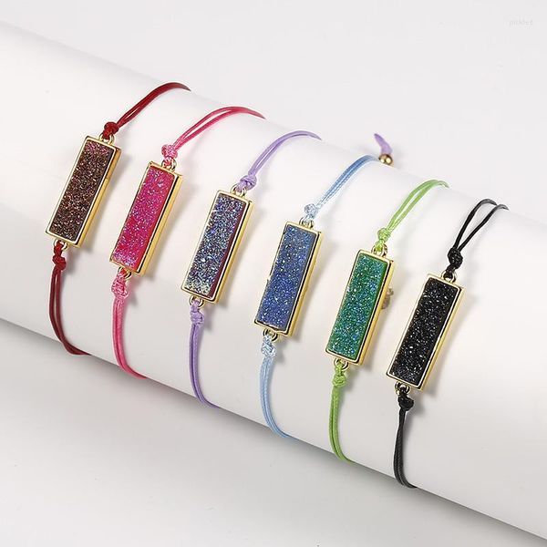 Braccialetti con ciondoli Bracciale quadrato glitterato Corda di cera fatta a mano Amicizia intrecciata per le donne Pulseras Mujer Gioielli firmati