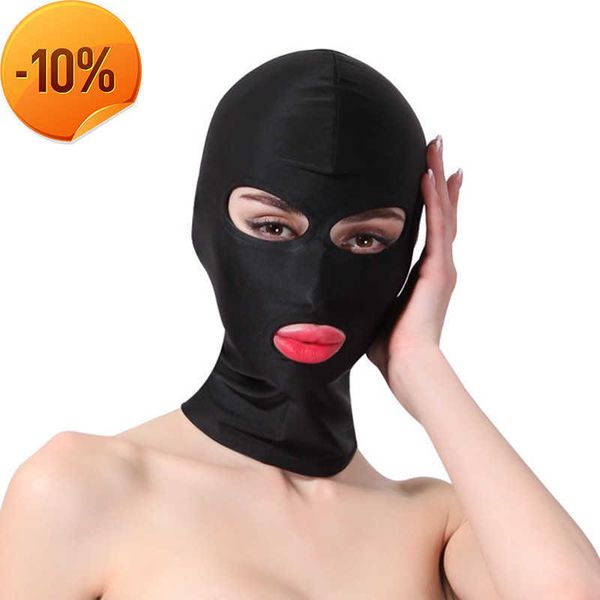 Massaggio Accessori fetish esotici di elasticità sexy Maschera per gli occhi a pieno facciale con bocca aperta per uomini Donne Giochi sessuali Flirt Prodotti erotici