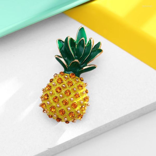 Broschen ZOSHI Niedliche Obst-Ananas-Brosche für Damen, Lucury-Strass-Brosche, vergoldet, eleganter Damenschmuck