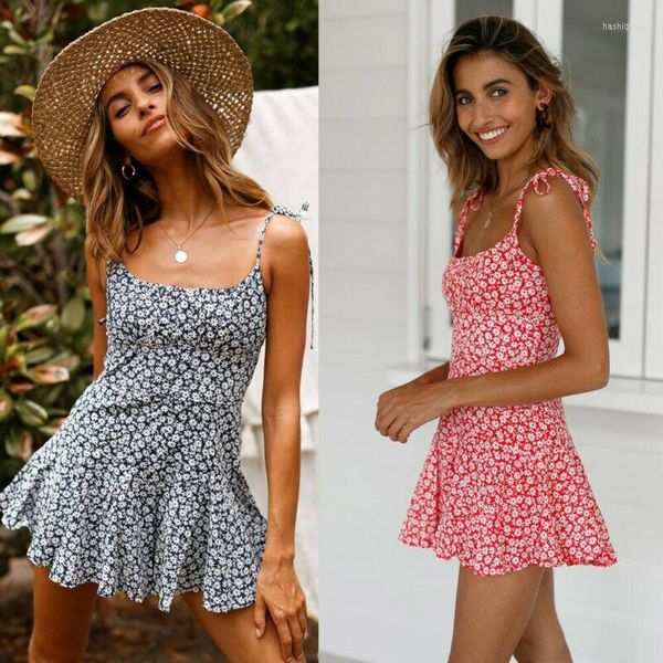 Tute da donna Pagliaccetti Donna Spaghetti Strap Floral Playsuit Ladies Casual Summer Holiday Senza maniche Backless A-line One