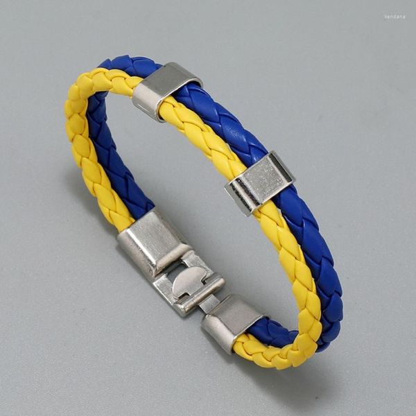 Link Bracciali 1PC Paese Bandiera nazionale Polsino Giallo Blu Calcio Sport Braccialetti in pelle elastica Regali per le donne