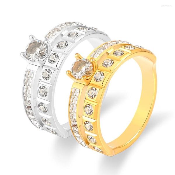 Anéis de casamento Fysara aço inoxidável anel Luxuxy Double Circle Imitation Stones Gold Sliver Color Love