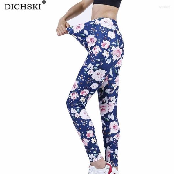 Aktif Pantolon Dichski Sportwear Kadın Yüksek Bel Fitness Taytlar Çalışma Gym Donanma Pembe Çiçekler Yukarı Ayak Bileği Uzunlukta Stranty 2023 Giysileri