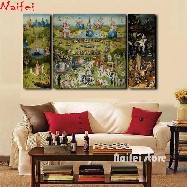 Stitch Diy Diamond Painting 3pcs parede Arthieronymus Bosch Famous Pintura The Garden of Earthly Delights Borderyer Rhinestones Decor