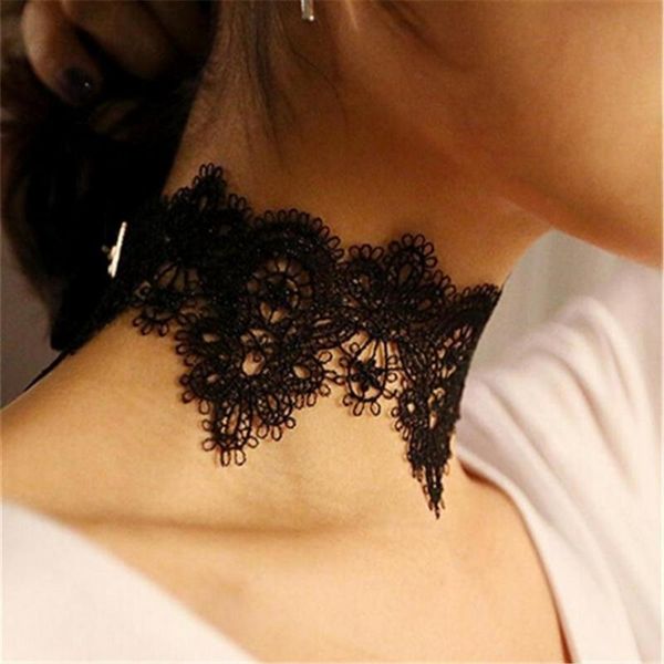 Chokerhalsketten Vintage Spitze Blume Breite Halskette Gothic Kurze Halsketten Schwarz Weiß Farbe Für Frauen 2023 Modeschmuck HalsbänderChokers