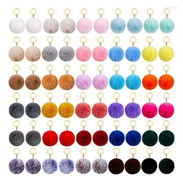 Ganci 50Pcs Portachiavi Pony Con Catena Embrione Soffice Pelliccia Artificiale Pompon Accessori Fai Da Te