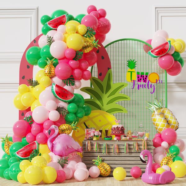 Outras festa de evento Supplies de verão frutas flamingo rosa balões vermelho kit de arco de guirlanda para decorações tropicais do Havaí