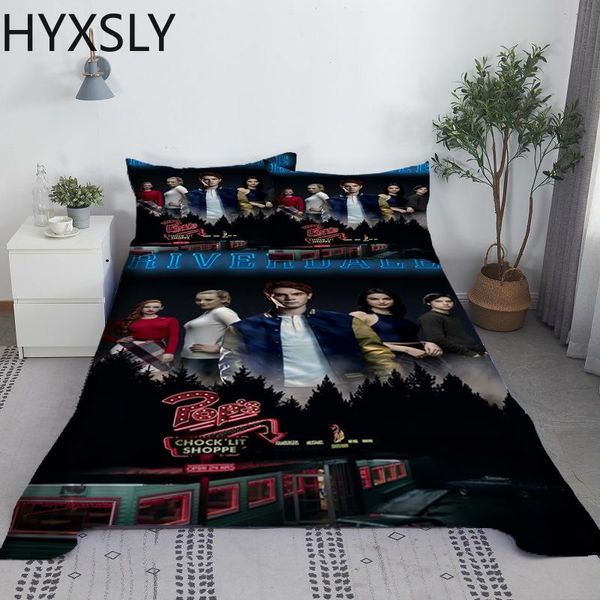 Set Riverdale Serie TV Set lenzuolo 3D Anime Poliestere Letto Lenzuolo piatto e Federa Biancheria da letto Decor per adolescenti adulti King Queen Size