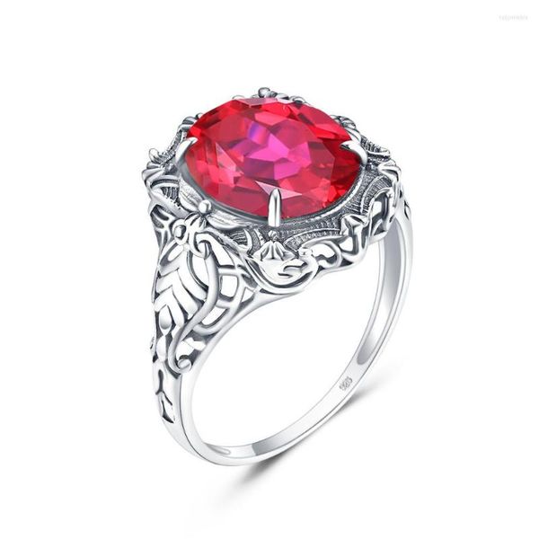 Küme halkaları kadınlar için gümüş 925 Sterlling Ruby Ring Düğün Enfes Oval Taş Taşları Modeli İnce Mücevher El Yapımı Hediye