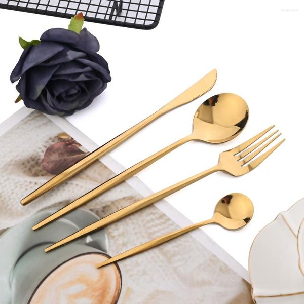 Set di stoviglie Terprun 24 pezzi Set di posate in oro Specchio Coltello in acciaio inossidabile Forchetta Cucchiaino da cucina Posate da cena