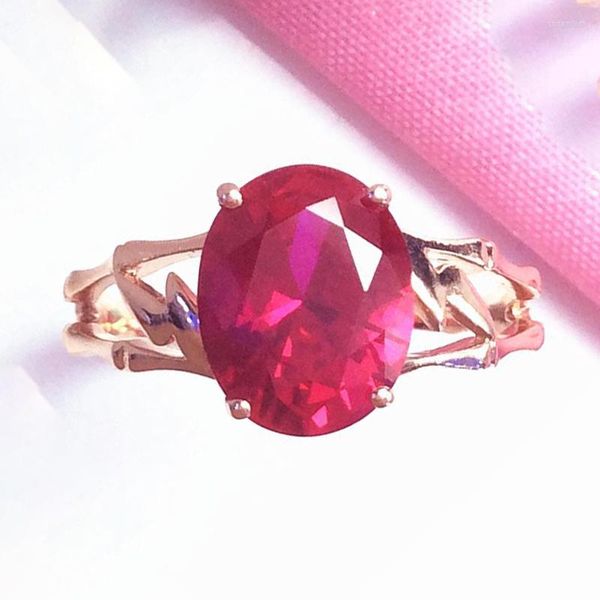 Cluster Rings 585 Purple Gold 14K Rose Ruby Oval Bamboo Engagement per le donne Regalo di gioielli di lusso regolabile per feste