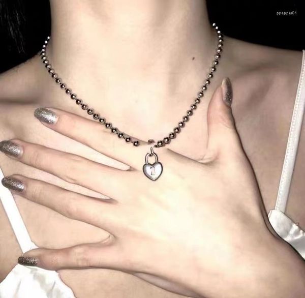 Colares pendentes Y2K Jewelry Metal Heart Lock Colar para mulheres Moda Vintage Sweet Charme fofo do presente estético dos anos 90