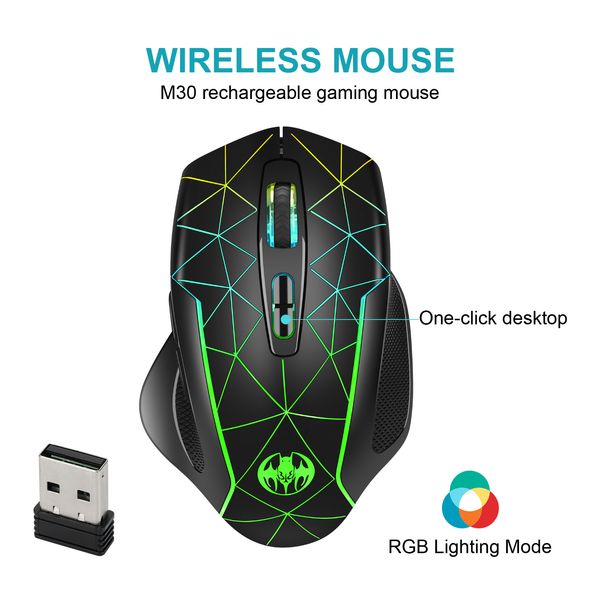 Mouse da gioco wireless GM30 Mouse ricaricabile con luce a colori 2.4G Con confezione