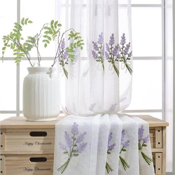 Tenda Viola Lavanda Ricamato Voile Tulle Tende Per Soggiorno Camera Da Letto Sheer Cortinas Cucina Finestra Home Decor Tende