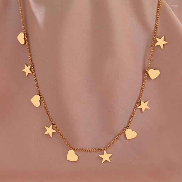 Colares pendentes de aço inoxidável Luz de luxo estrelas Sweet Hearts Mini Kpop Clavicle Chain Chaker Colar para jóias femininas