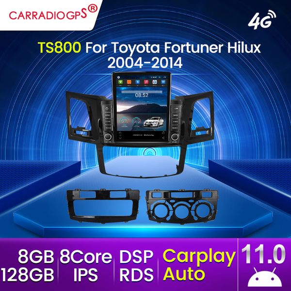 Rádio DVD de carro para Toyota Fortuner Hilux Revo Vigo 2007-2015 Multimídia Player Player Autoradio Navigation GPS Android 11 2din CarPlay