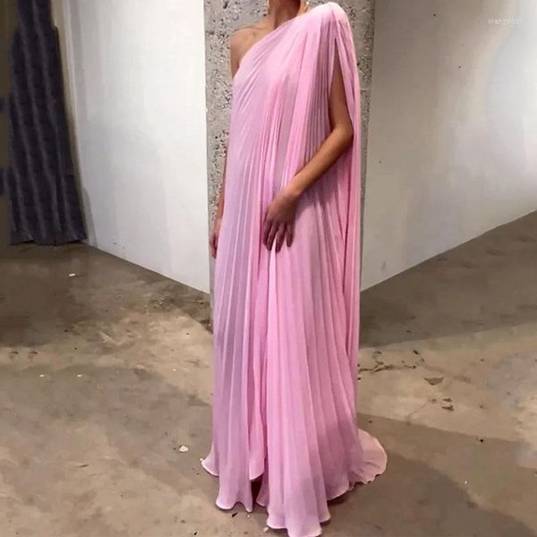 Abiti casual Ellafads Maxi abito da donna Trendy monospalla tinta unita rosa manica a pipistrello pieghettata irregolare da sera allentata alta streetwear