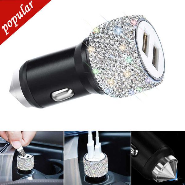 Nuovo caricatore per auto Dual USB Bling Strass fatti a mano Decorazioni per auto in cristallo Martello di sicurezza Design Decorazioni per auto Ricarica rapida per telefono