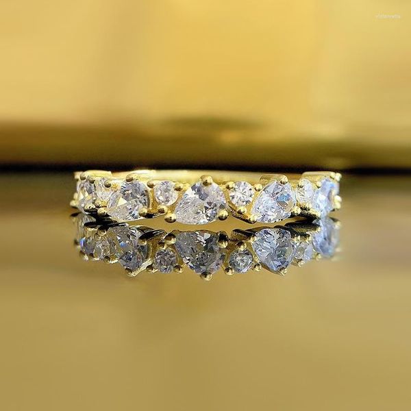 Clusterringe 18 Karat Gelbgold vergoldet Exquistie Lab Diamant für Frauen Solide 925 Sterling Silber Thiny Tail Ring Paar