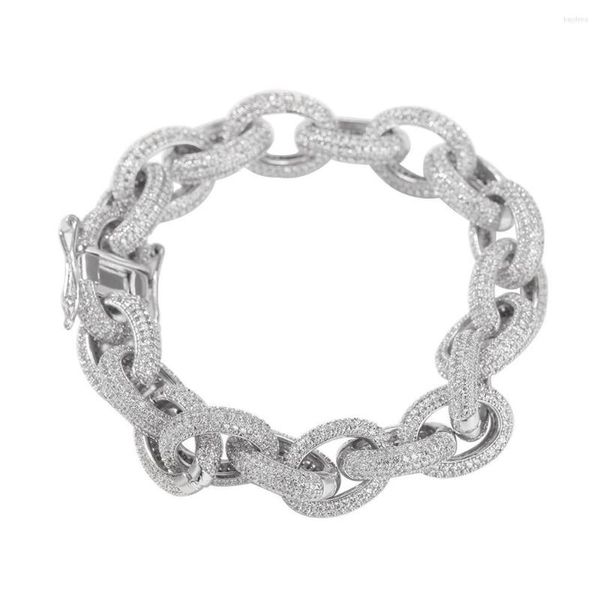 Braccialetti di collegamento Micro pavé di zirconi a catena rotonda per uomo Hip Hop Bling Iced Out CZ Rapper Bracciale gioielli maschili