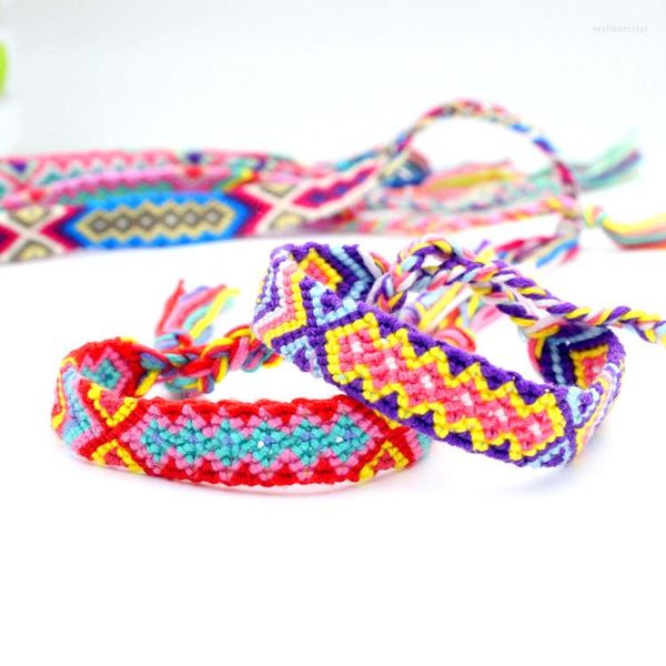 Link pulseiras cdc bohemian colorido corda de algodão encantos de pulseira de pulseira amizade garotas chiques hand dz weave boho yoga femme dropship