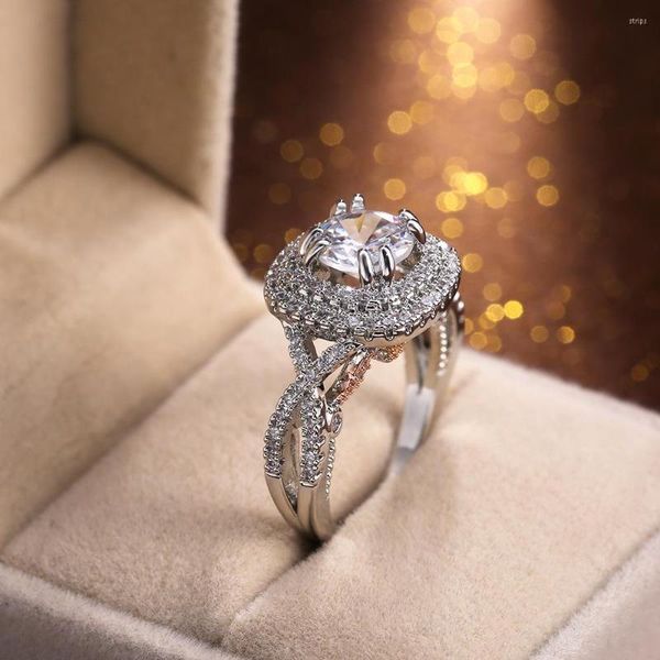 Ringos de cluster vintage 2 tons anel 925 Casamento de noivado de prata esterlina para mulheres jóias de festa fina de noiva