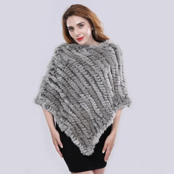 Schals Großhandel Frauen Gestrickte Echtpelz Schal Mode Dame Poncho Herbst Winter Pashmina