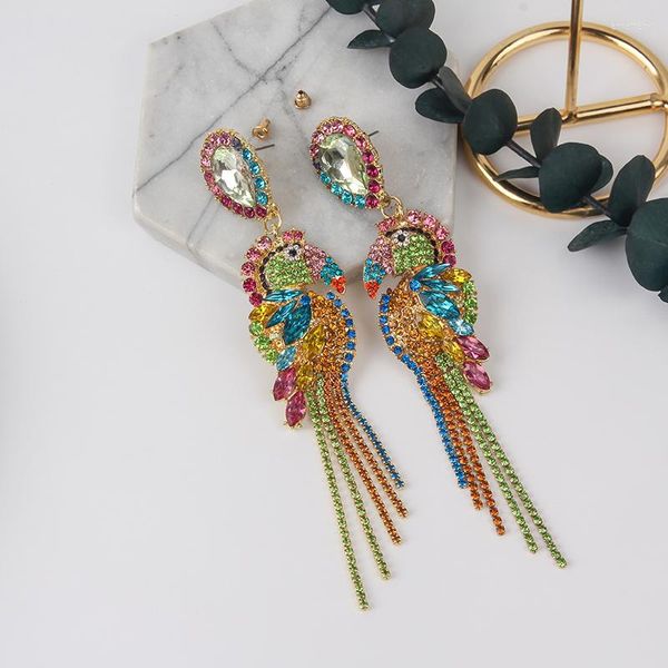 Dangle Küpeler 2023 Moda Kore Renkli Parrot Rhinestone Kolye Kristal Kadın Mücevher Hediyeleri