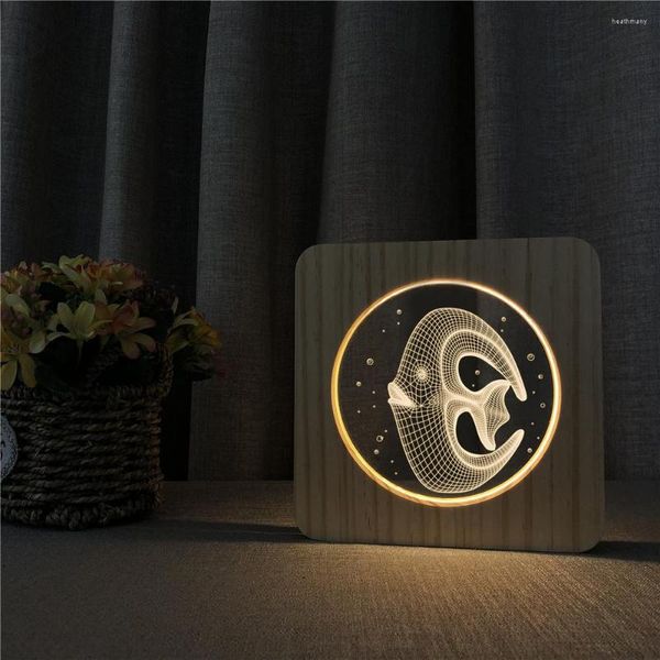 Luci notturne Squid Fish 3D LED Arylic Lampada da tavolo in legno Interruttore luce Controllo Carving For Friends Regalo di compleanno Drop