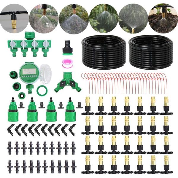 Attrezzature per l'irrigazione MUCIAKIE 50M-5M Sistema di raffreddamento per irrigazione a micro nebulizzazione da giardino Timer automatico Nebbia per patio Ugello in ottone Spruzzo regolabile