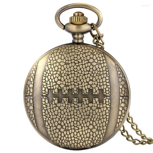 Taschenuhren Retro Bronze American Football Rugby Ball Design Quarzuhr mit 80 cm Halskette Anhänger Kette Männer Sport Souvenir Geschenke