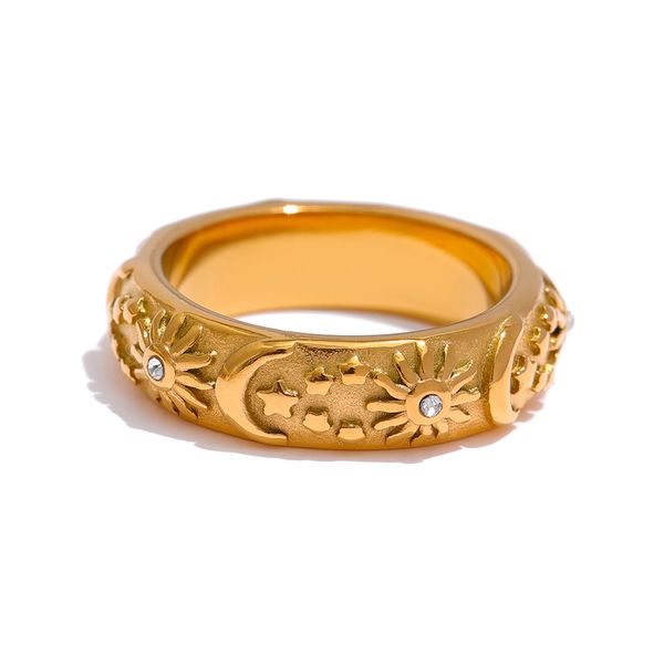 Sun Star Moon Ring Gioielli in acciaio inossidabile Elegante metallo Celestial Women Anelli inoxidable mujer Gift New