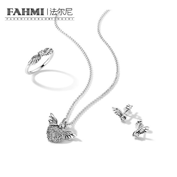 Pan-estilo Angel Bright Angel Wings 925 Silver Ring Briendring Set Gift Gift Gift Jóias femininas Charm de moda doce tendência