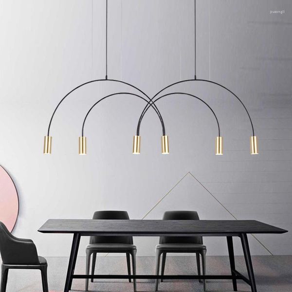 Kolye lambaları İskandinav geometrik çizgiler kemerli şekil açık siyah altın modern LED asma lamba Oturma odası bezi mağazası bar