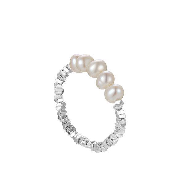 Kadınlar için yeni basit düzensiz gümüş doğal tatlı su inci halkaları elastik düğün nişan yüzüğü