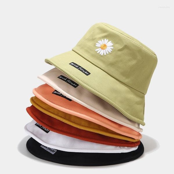 Geniş Memlu Şapkalar Daisy Yetişkin Sevgilisi Yaz Katlanabilir Kova Şapkı Düz ​​Renk Hip Hop Plaj UV Koruma Yuvarlak Üst Güneş Koruyucu Balıkçı Kapağı