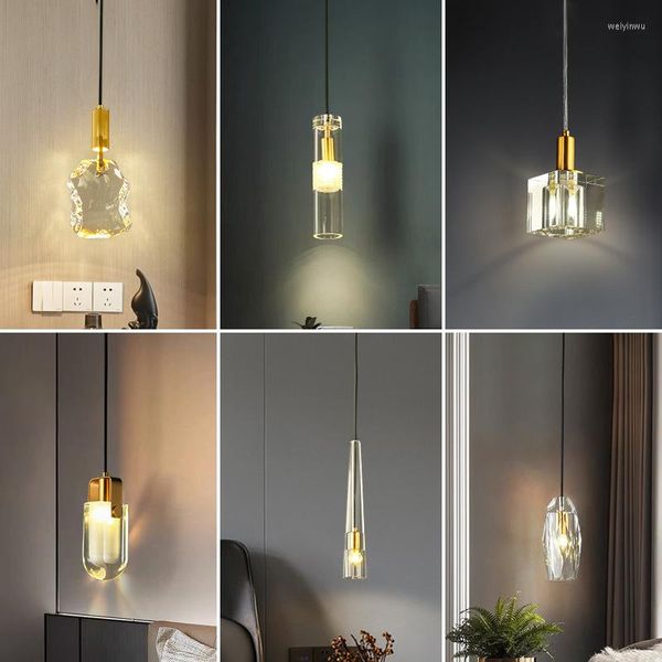 Lâmpadas pendentes Light Light Luxury Bedelier Chandelier pós-moderno Minimalista Quarto Cristal de lâmpada de cabeça única