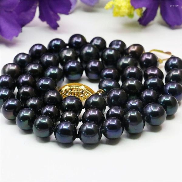 Ketten Seltene 8-9mm schwarze Akoya-Zuchtperle Halskette Perlen Schmuck Naturstein Geschenke für Mädchen Frauen 17