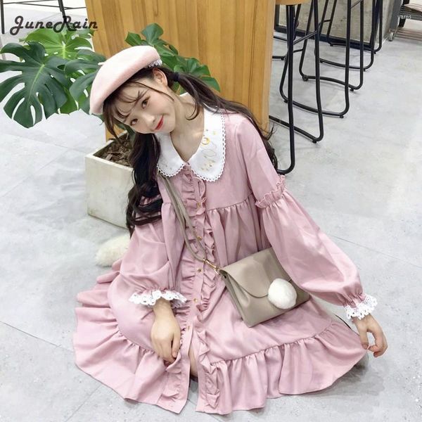 Vestidos casuais junnerain renda bordando vestido de boneca mulher japonesa harajuku ulzzang feminina coreana kawaii roupas fofas lolita para