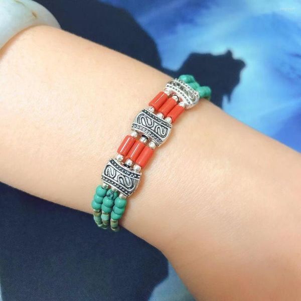 Strand BR017 Bellissimi braccialetti da donna in pietra naturale per gioielli di moda fatti a mano in Nepal con 3 file di braccialetti di perline colorate